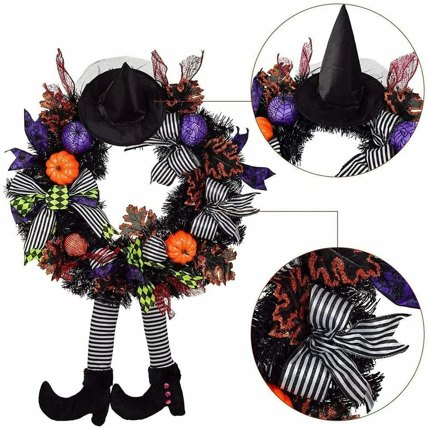 Halloween Wreath with Hat Legs Pumpkin Door Hanging Garland Front Door for Halloween Decorations nirvanaguru