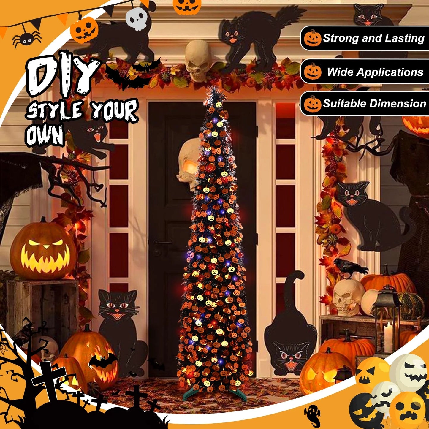 Ayieyill 5ft Halloween Tree Prelit, Pencil Pop up Tree with Light Halloween Decoration | Indoor | Black nirvanaguru