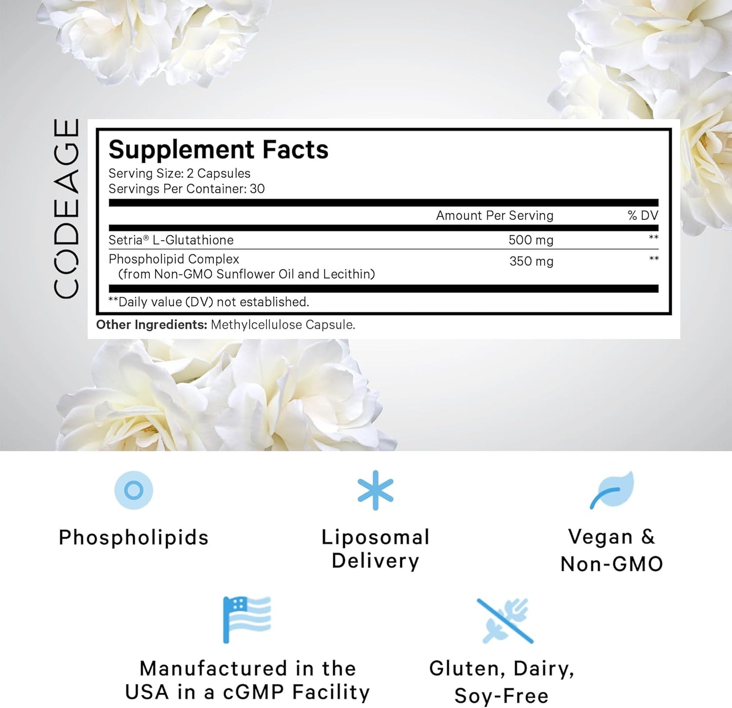 Codeage Liposomal Glutathione Supplement - Pure Reduced Setria L-Glutathione, Liposomal Delivery, Phospholipid Complex - Encapsulated Glutathione Powder Pills - Vegan, Non-GMO - 60 Capsules - Nirvana Guru