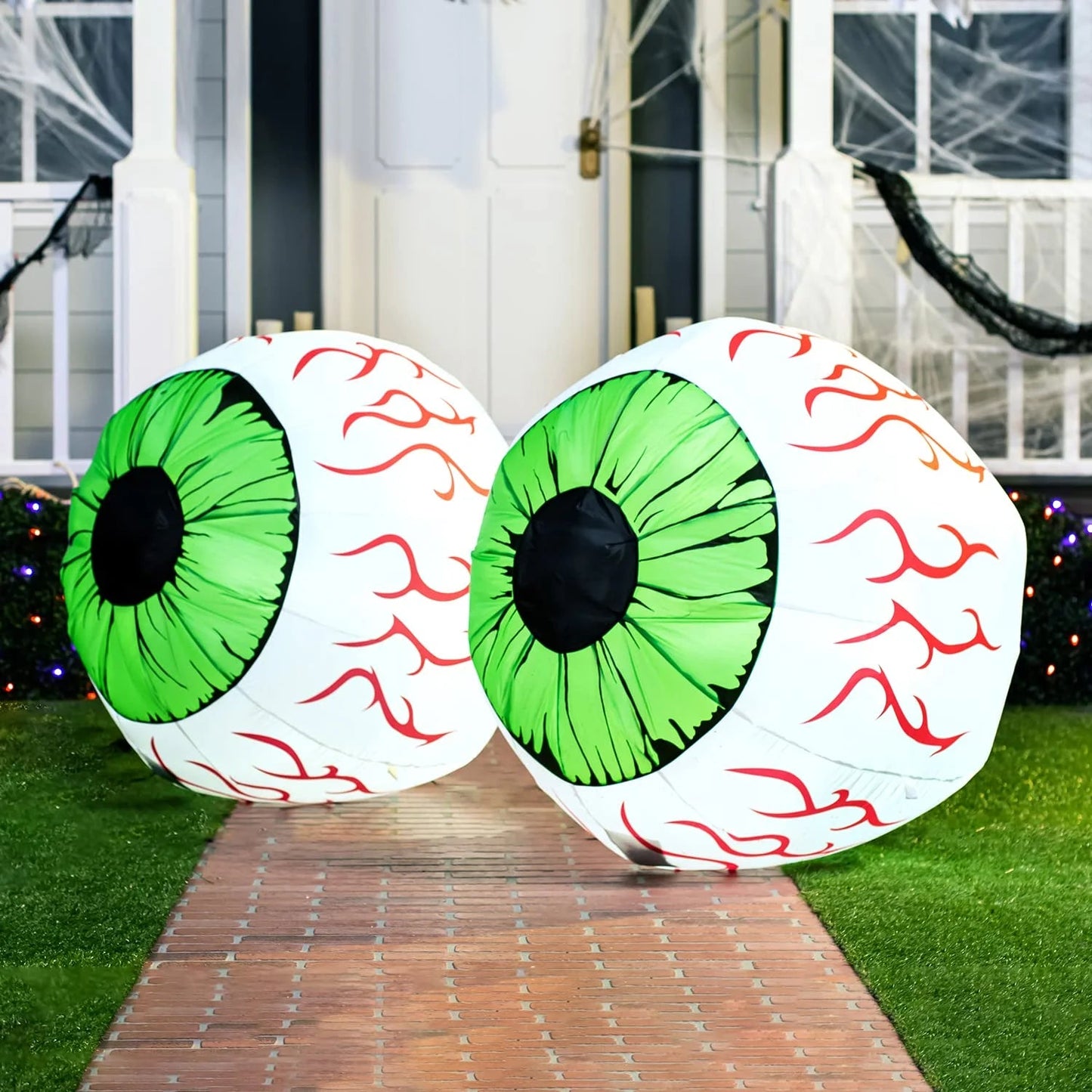 Joyfy 2 Pack Halloween Inflatable Huge Green Eyeballs with Build-in LEDs Halloween Blow up Yard Decorations,3 FT Diameter nirvanaguru