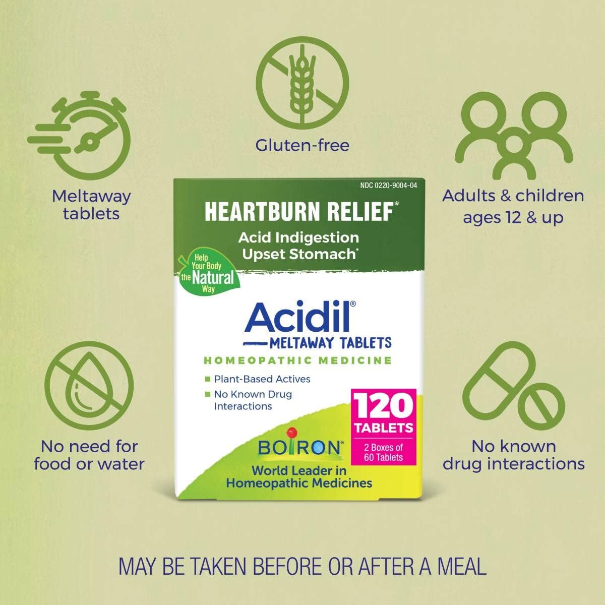 Boiron Acidil for Relief of Acid Reflux, Heartburn, Indigestion, and Upset Stomach (2 Pack of 60) - Nirvana Guru