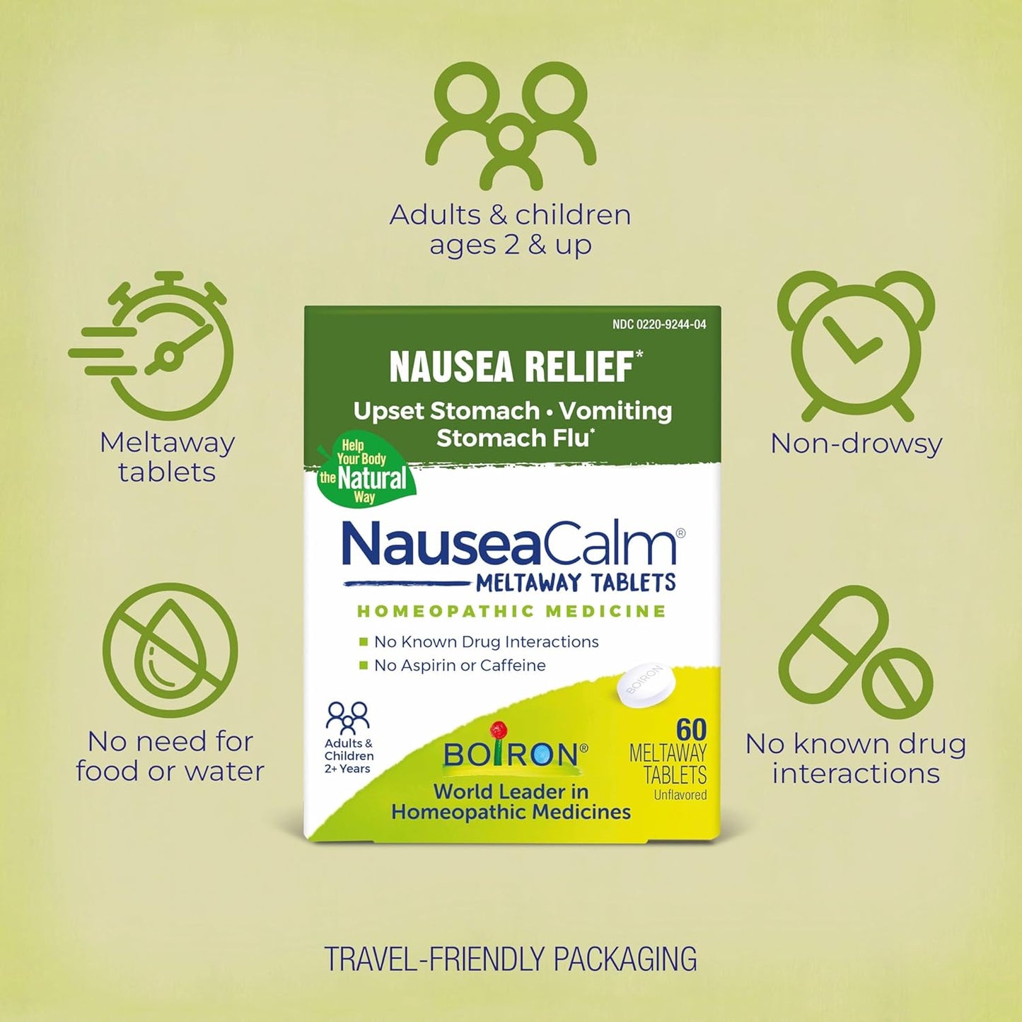 Boiron NauseaCalm Relief for Upset Stomach, Nausea, and Vomiting Due to Stomach Flu, Overindulgence, or Motion Sickness - Non-Drowsy - 60 Count - Nirvana Guru