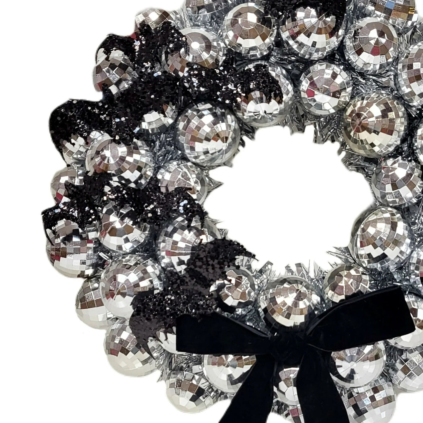 Disco Ball and Bats Wreath, Silver and Black, 17", Halloween by Way To Celebrate nirvanaguru