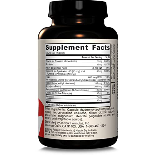 Jarrow Formulas B-Right, Optimized B Complex Featuring Vitamin B1, B2, B5, B6, B12 and B9 to Support Cellular Energy, Immune Health and Stress Management, 100 Veggie Capsules, Up to a 100 Day Supply - Nirvana Guru
