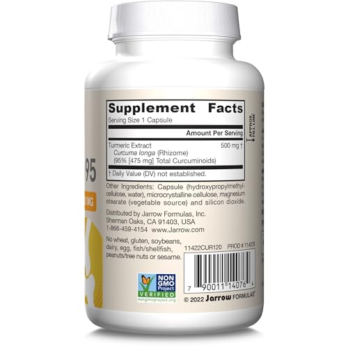 Jarrow Formulas Turmeric Curcumin Supplement - Curcumin 95, Turmeric Supplements, 500 mg for Antioxidant & Joint Support, 120 Capsules - Nirvana Guru
