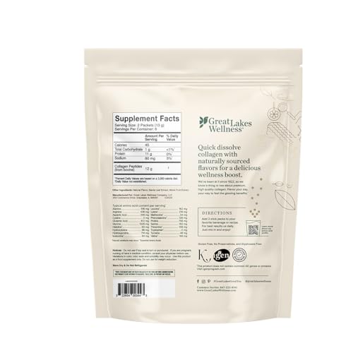 Great Lakes Wellness Collagen Peptides Powder for Skin, Hair, Nails, Joints & Digestion - Unflavored - Quick Dissolve Hydrolyzed, Non-GMO, Keto, Kosher - 16oz