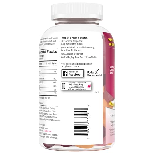 Caltrate Gummy Bites 500 mg Calcium and Vitamin D Supplement, Black Cherry, Strawberry, Orange - 100 Count Nirvana Guru