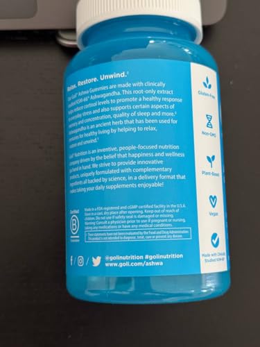 Goli Ashwagandha & Vitamin D Gummy - 60 Count - Mixed Berry, KSM-66, Vegan, Plant Based, Non-GMO, Gluten-Free & Gelatin Free Relax. Restore. Unwind, Pack of 1
