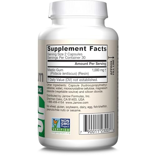 Jarrow Formulas Mastic Gum 1000 mg, Dietary Supplement for Gastrointestinal Health Support, 60 Veggie Capsules, 30 Day Supply - Nirvana Guru