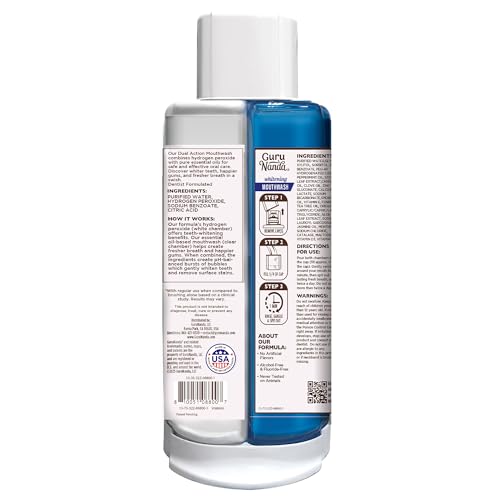 GuruNanda Teeth Whitening Dual Barrel Oxyburst Mouthwash - Alcohol & Fluoride Free, Hydrogen Peroxide to Promote Whiter Teeth - Wild Mint - 20 Fl Oz Nirvana Guru