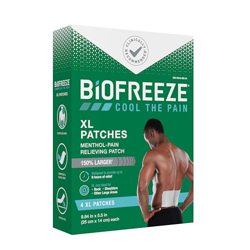 Biofreeze Large Pain Relief Patches, Menthol Pain Patches for Lower Back, Neck, Knee, & Shoulder, Comfortable & Flexible Fabric Stays in Place, FSA Eligible, 5 ct
