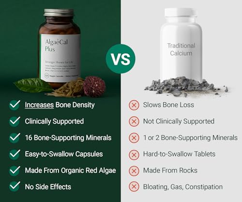 ALGAECAL Organic Red Algae Calcium Supplement for Bone Density, Vitamin K2 MK7 (100mg), Vitamin D3 (1600 IU), Magnesium (350mg) & Trace Minerals & Strength, Easy to Swallow, 120 Veggie Caps Nirvana Guru