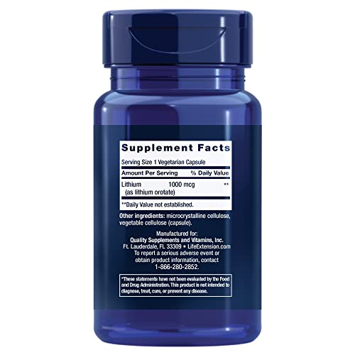 Life Extension Lithium 1000 mcg - for Brain Health, Anti-Aging & Longevity - Memory & Cognition, Mood Support Supplement -Once Daily - Gluten-Free, Non-GMO - 100 Count - Nirvana Guru