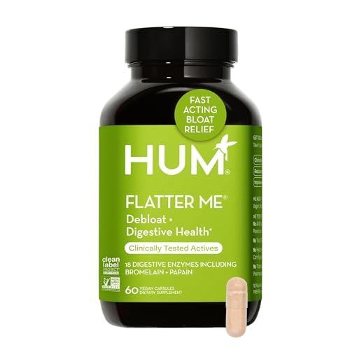 HUM Flatter Me Digestive Enzymes Bloating Supplement - Fast-Acting Bloat Relief for Digestive Health & Debloating Multi Enzyme | Bloat Pills, Anti Bloat Pills, Vegan 60 Servings Nirvana Guru