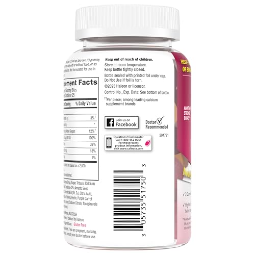 Caltrate Gummy Bites 500 mg Calcium and Vitamin D Supplement, Black Cherry, Strawberry, Orange - 100 Count Nirvana Guru