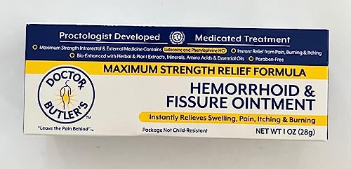 Doctor Butler’s Hemorrhoid & Fissure Ointment – Hemorrhoid Treatment and Hemorrhoid Cream with Lidocaine and Phenylephrine HCI for Fast Acting Relief of Pain, Swelling, Discomfort, and Itching (1 oz.)