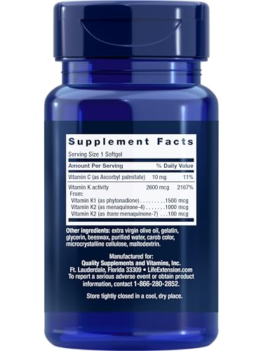 Life Extension Super K, vitamin K1, vitamin K2 mk-7, vitamin K2 mk-4, vitamin C, bone/heart/arterial health, 3-month supply, Gluten-Free, 1 Daily, Non-GMO, 90 softgels Nirvana Guru