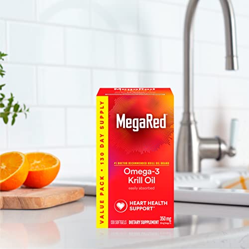 MegaRed - Omega-3 Krill Oil 350mg Softgels (130 Count in A Bottle), EPA & DHA Omega-3 Fatty Acids with No Fishy Aftertaste Unlike Fish Oil, Contains Antioxidant Astaxanthin - Nirvana Guru
