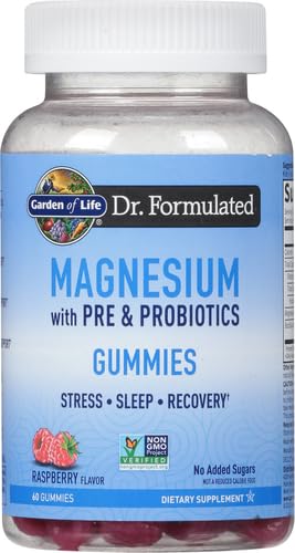 Garden of Life - Dr Formulated Magnesium Citrate Supplement with Prebiotics & Probiotics for Stress, Sleep & Recovery - Vegan, Gluten Free, Kosher, Non-GMO, No Added Sugars – 60 Raspberry Gummies - Nirvana Guru