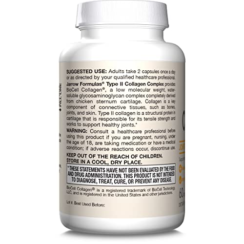 Jarrow Formulas Type II Collagen Complex 1000 mg Supplements, Supports Skin and Joint Health, 60 Capsules, 30 Day Supply - Nirvana Guru