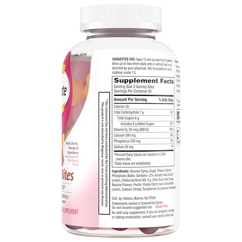 Caltrate Gummy Bites 500 mg Calcium and Vitamin D Supplement, Black Cherry, Strawberry, Orange - 100 Count Nirvana Guru