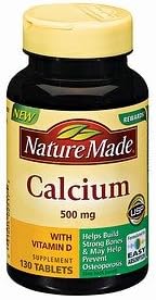 Nature Made Calcium 500 mg with Vitamin D3, Dietary Supplement for Bone Support, 130 Tablets Nirvana Guru