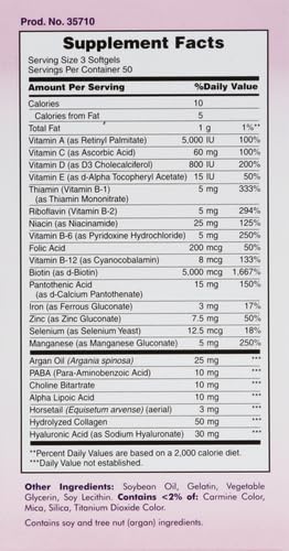 Nature's Bounty Advanced Hair, Skin & Nails, Argan-Infused Vitamin Supplement with Biotin and Hyaluronic Acid, 150 Rapid Release Softgels, 50 Total Servings