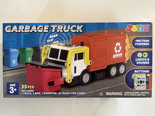 JOYIN Large Friction Powered Garbage Truck Toy Set, Includes Dumpster, Trash Bins, and Learning Cards for Kids, Boy Toys Birthday Gift for Boys Girls Kids Toddler Nirvana Guru