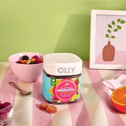 OLLY Prenatal Multivitamin Gummy, Supports Healthy Growth and Brain Development, Folic Acid, Vitamin D, Omega 3 DHA, Chewable Supplement, Citrus Berry Flavor, 30 Day Supply - 60 Count