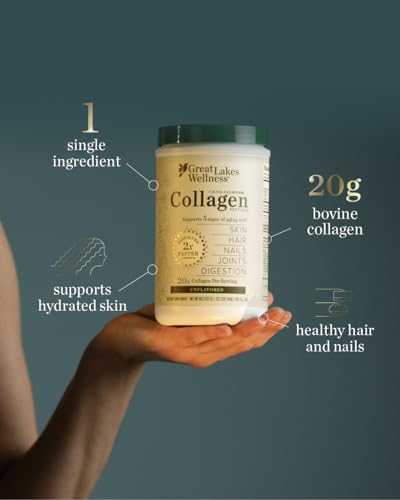 Great Lakes Wellness Collagen Peptides Powder for Skin, Hair, Nails, Joints & Digestion - Unflavored - Quick Dissolve Hydrolyzed, Non-GMO, Keto, Kosher - 16oz