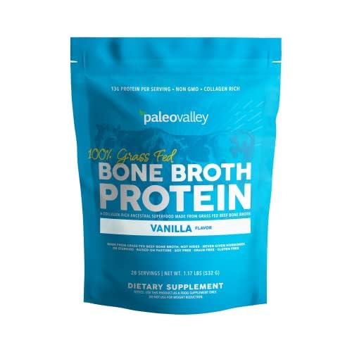 Paleovalley 100% Grass Fed Beef Bone Broth Protein Powder - Rich in Collagen Peptides for Hair, Skin, Gut Health, Bone and Joint Support - 28 Servings, 15g Protein Per Serving - No Gluten or GMOs - Nirvana Guru