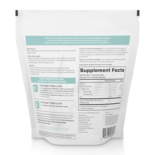 Himalaya Organic Psyllium Whole Husk, Natural Daily Fiber Supplement, Regularity, Appetite Management, USDA Certified Organic, Non-GMO, 56-Tablespoon Supply, Unflavored, 12 Oz - Nirvana Guru