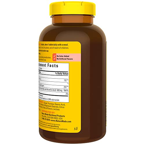 Nature Made Chewable Vitamin C 500 mg, Dietary Supplement for Immune Support, 150 Tablets, 150 Day Supply - Nirvana Guru