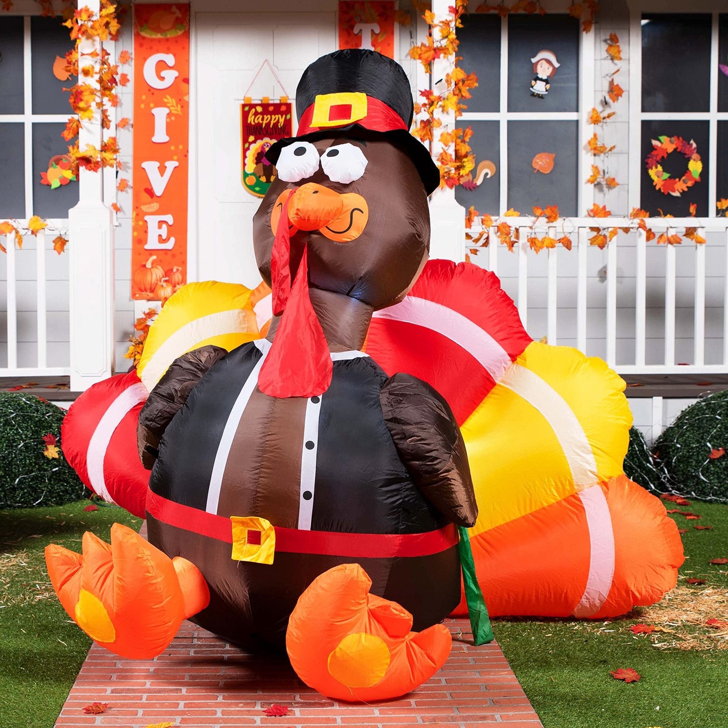 Joyfy 6FT Thanksgiving Inflatable Turkey with Pilgrim Hat and LED , Perfect for Thanksgiving Yard Inflatable Decorations nirvanaguru