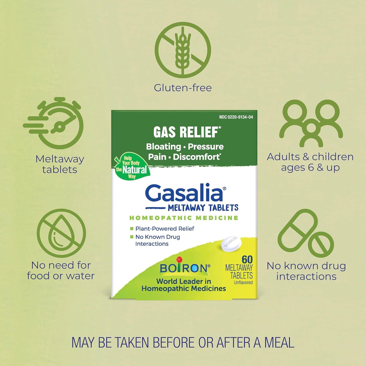 Boiron Gasalia Tablets for Relief from Gas Pressure, Abdominal Pain, Bloating, and Discomfort - 60 Count - Nirvana Guru