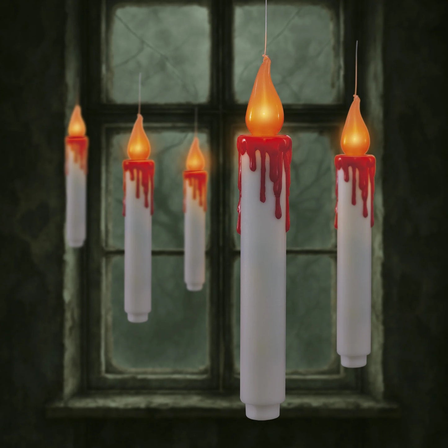 White Hanging Candle Lights, 4PC, Orange LED Flickering Flame, Battery Operated, 7in, Halloween Indoor, by Way To Celebrate nirvanaguru