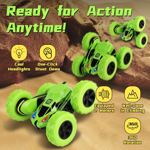 Threeking RC Stunt Cars Remote Control Car Double-Sided Driving 360-degree Flips Rotating Car Toy, Green Nirvana Guru