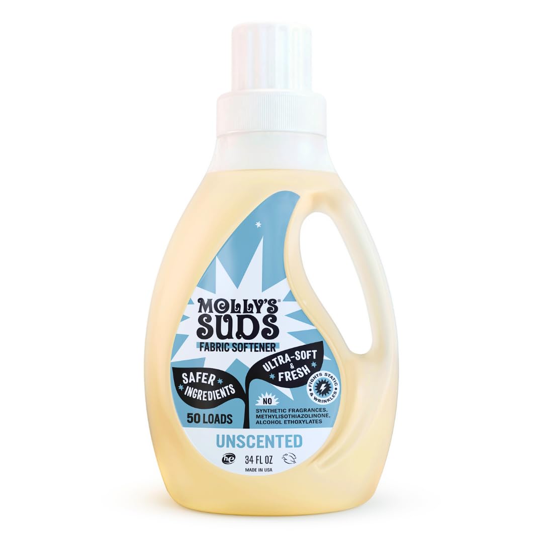 Molly’s Suds Fabric Softener Liquid for Sensitive Skin | Vinegar-Powered, Infused with Essential Oils | Fights Static, Reduces Wrinkles, Deodorizes | Peppermint, 50 Loads Nirvana Guru