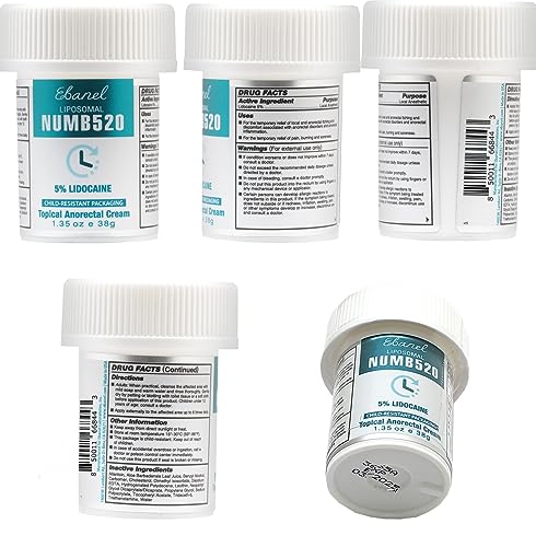 Ebanel 5% Lidocaine Numbing Cream, Pain Relief Burn Itch Numb Cream, Maximum Strength Topical Anesthetic with Allantoin, Vitamin E for Local and Anorectal Uses, Hemorrhoid Treatment, 1.35 Oz
