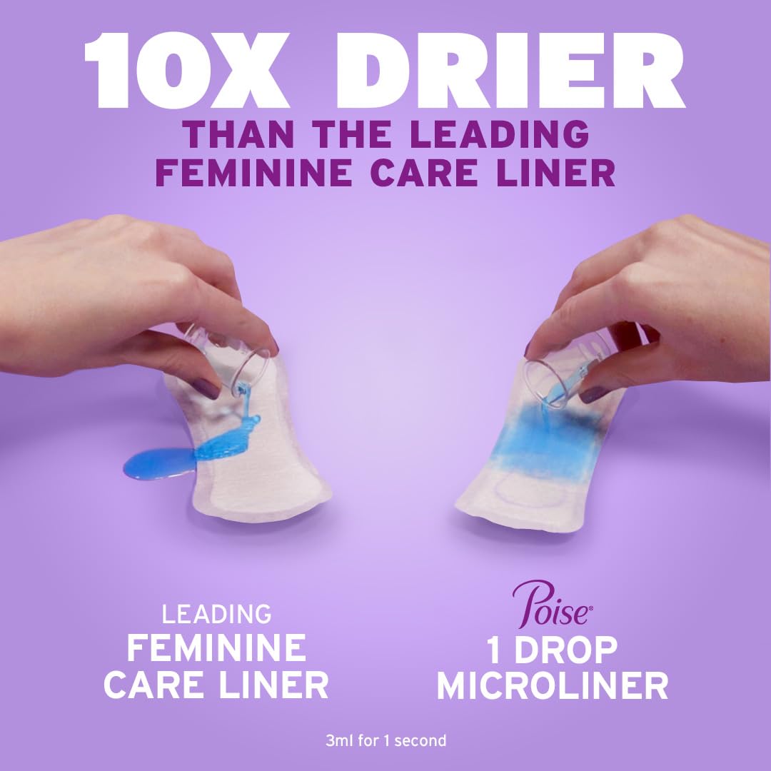 Poise Daily Liners, Incontinence Panty Liners, 2 Drop Very Light Absorbency, Regular Length, 48 Count of Pantiliners, Packaging May Vary