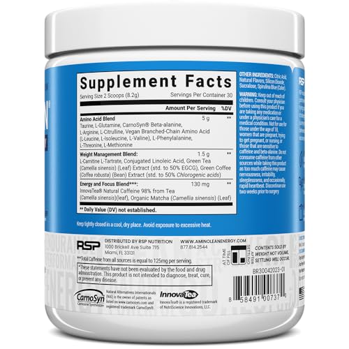 RSP NUTRITION AminoLean Pre Workout Powder, Amino Energy & Weight Management with Vegan BCAA Amino Acids, Natural Caffeine, Preworkout Boost for Men & Women, 30 Serv, Pink Lemonade… Nirvana Guru