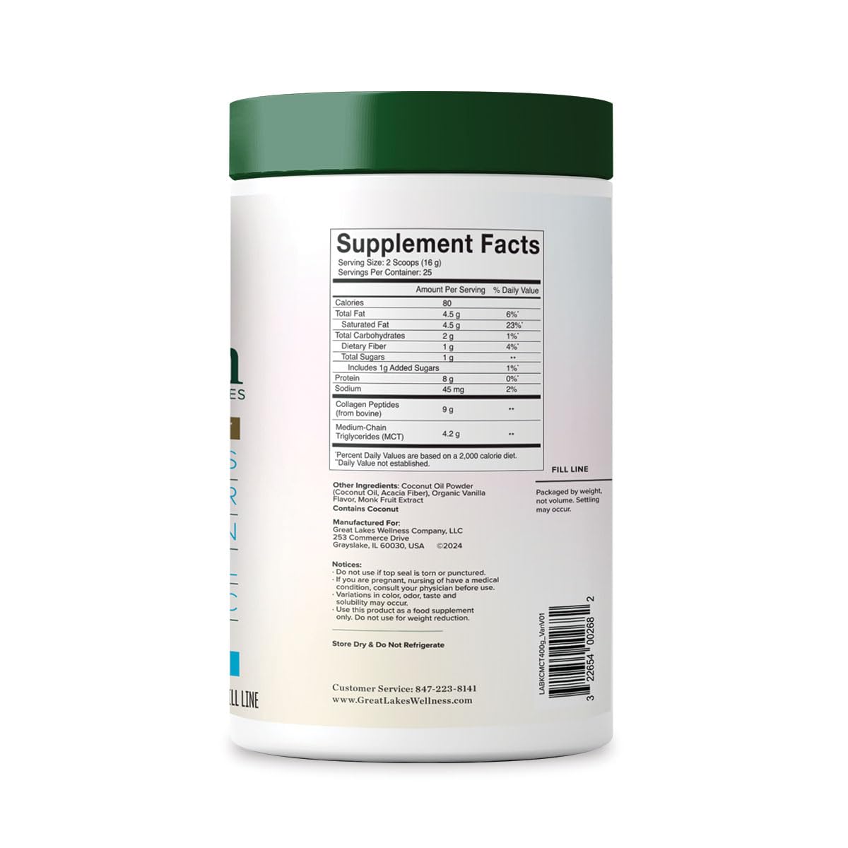 Great Lakes Wellness Collagen Peptides Powder for Skin, Hair, Nails, Joints & Digestion - Unflavored - Quick Dissolve Hydrolyzed, Non-GMO, Keto, Kosher - 16oz