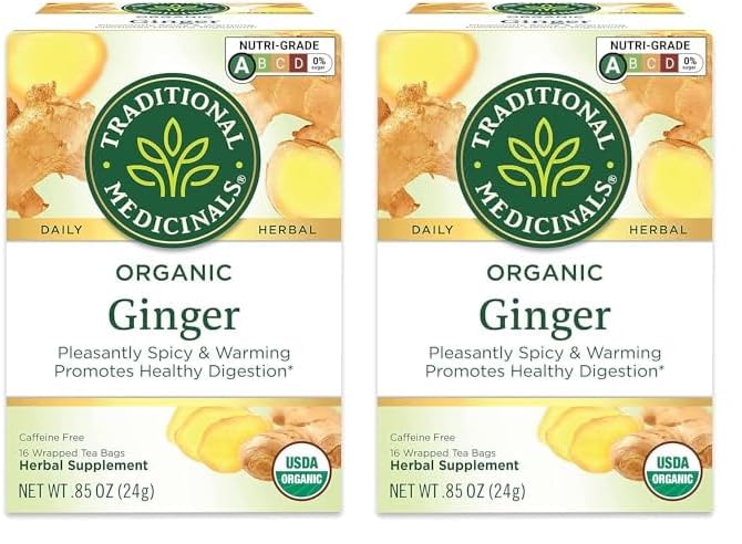 Traditional Medicinals Tea, Organic Ginger, Healthy Digestion, Pleasantly Spicy & Warming, 16 Tea Bags - Nirvana Guru