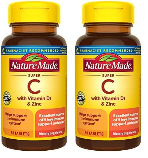 Nature Made Super C with Vitamin D3 and Zinc, Dietary Supplement for Immune Support, 60 Tablets, 60 Day Supply - Nirvana Guru