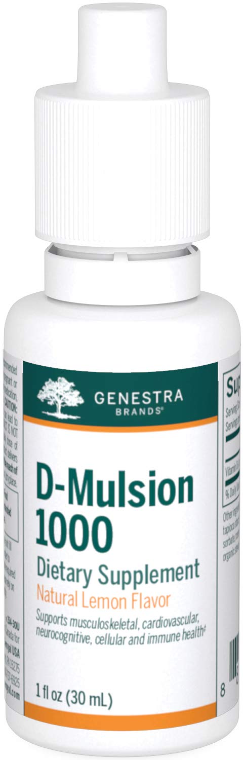 Genestra Brands D-Mulsion 1000 - Liquid Vitamin D Supplement - Natural Lemon Flavor - 1 Fl Oz - Nirvana Guru