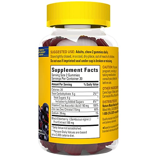 Nature Made Elderberry with Vitamin C and Zinc, Dietary Supplement for Immune Support, 100 Gummies, 50 Day Supply - Nirvana Guru
