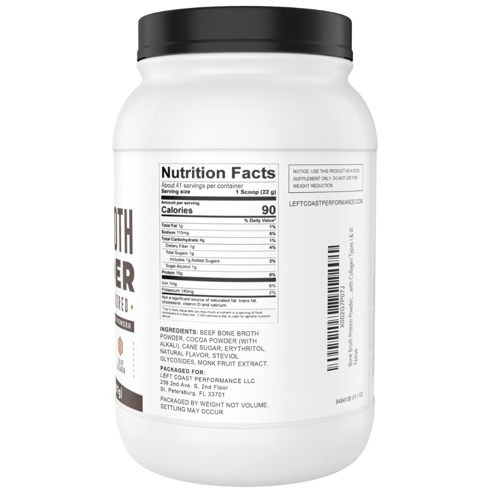 Bone Broth Protein Powder, Chocolate, Grass Fed 2lbs, 42 servings 16g protein, 13g Collagen. Low Carb, 2 net Carb, Dairy Free, Keto Friendly Bone Broth Protein Supplement with Collagen Types I & III - Nirvana Guru