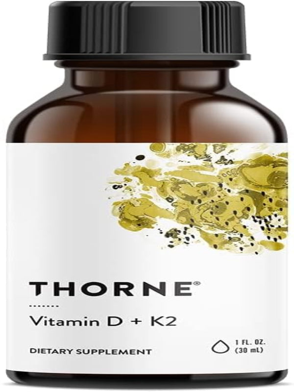 THORNE Vitamin D + K2 Liquid with a metered Dispenser - Vitamins D3 and K2 to Support Healthy Bones and Muscles* - 1 Fl Oz (30 ml) - 600 Servings - Nirvana Guru