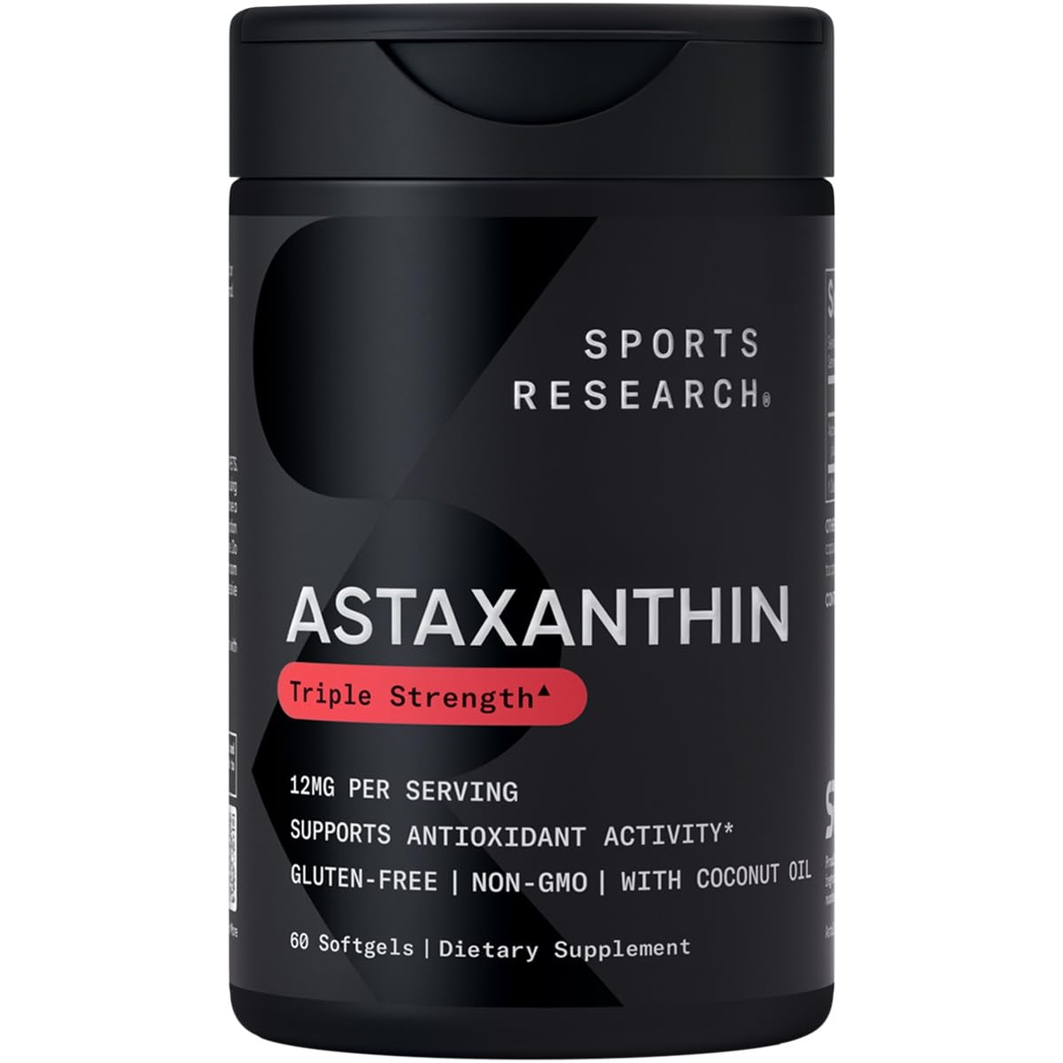 Sports Research Triple Strength Astaxanthin 12mg with Organic Coconut Oil - Antioxidant Supplement, Non-GMO Verified & Gluten Free - 60 Softgels - Nirvana Guru