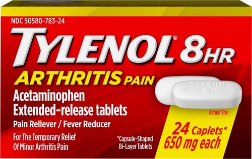 Tylenol 8HR Arthritis Pain Relief Caplets, 650 mg Acetaminophen for Minor Arthritis & Joint Pain, Fever Reducer, Extended Release, Gentle on Stomach, FSA or HSA Eligible, 100 ct